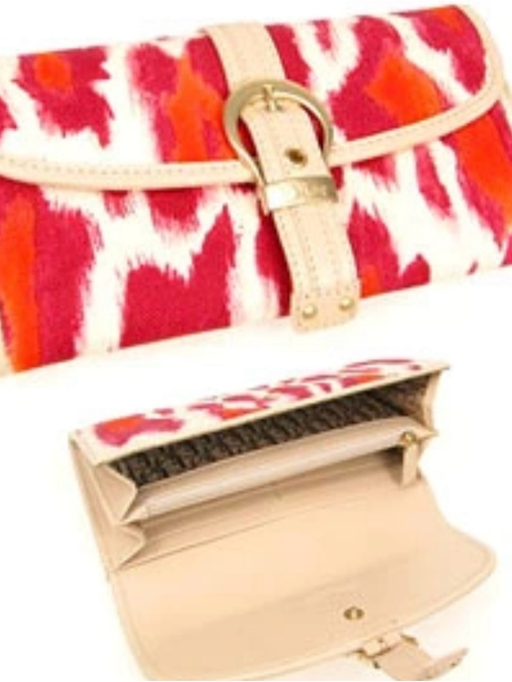 Dior Cream Clutch with Pink & Orange Ikat Pattern with COA(Authentication )